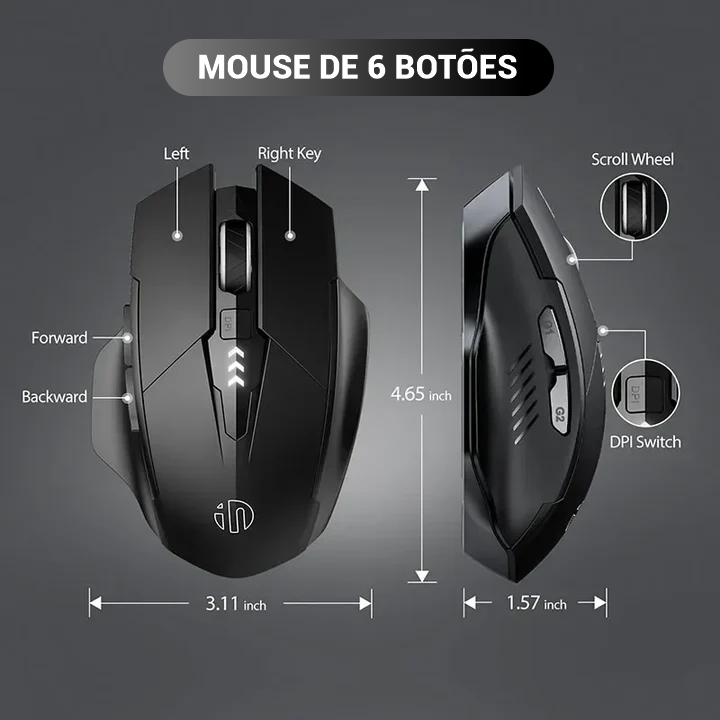 Mouse Sem Fio Recarregável com Display de Energia