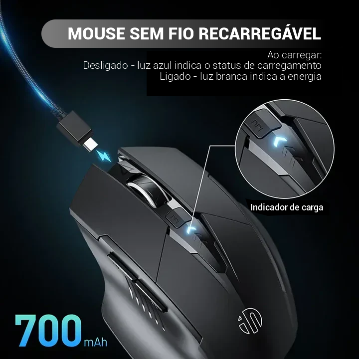 Mouse Sem Fio Recarregável com Display de Energia